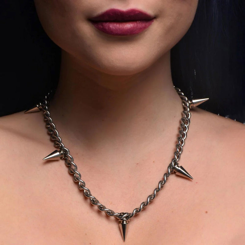 XR Brands Punk Spiked Necklace Silver