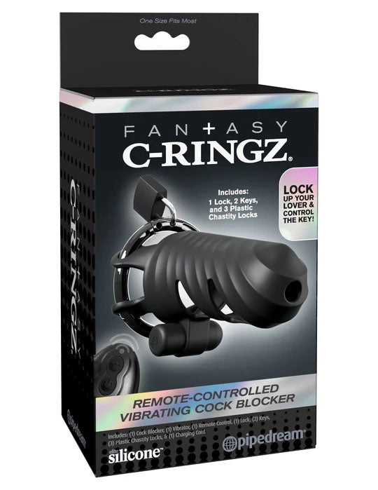 Pipedream Fantasy C-Ringz Remote-Controlled Vibrating Cock Blocker - Black