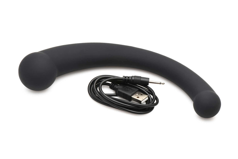 XR Brands 10x Vibra-Crescent Silicone Dual Ended Dildo - Black