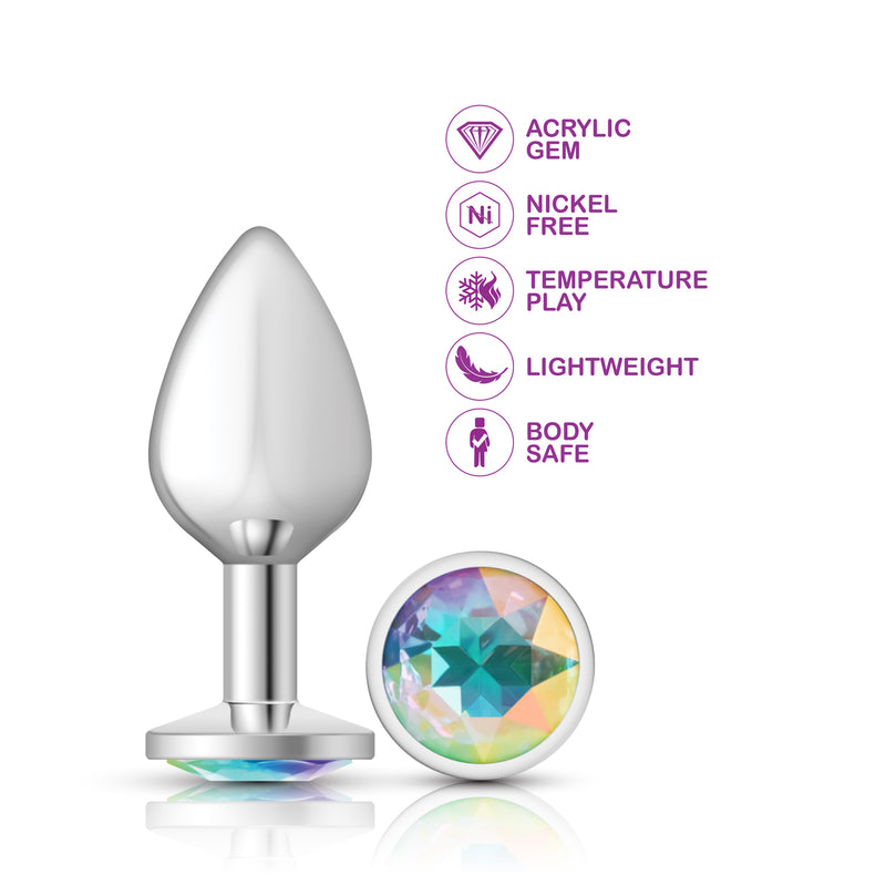 Viben Clear Iridescent Round Gem Silver Metal Plug - Md