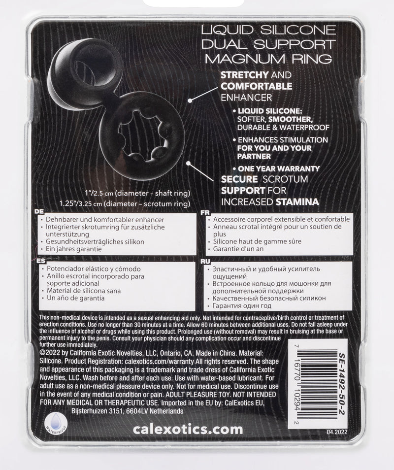 CalExotics Alpha Liquid Silicone Dual Support Magnum Ring - Black