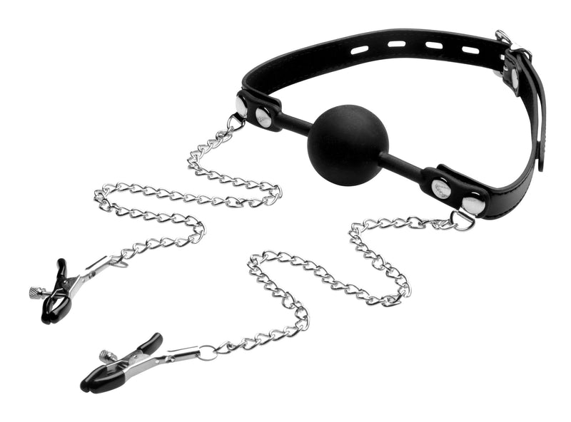 XR Brands Silicone Ball Gag W/nipple Clamps