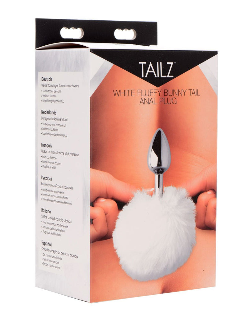 XR Brands White Fluffy Bunny Tail Anal Plug
