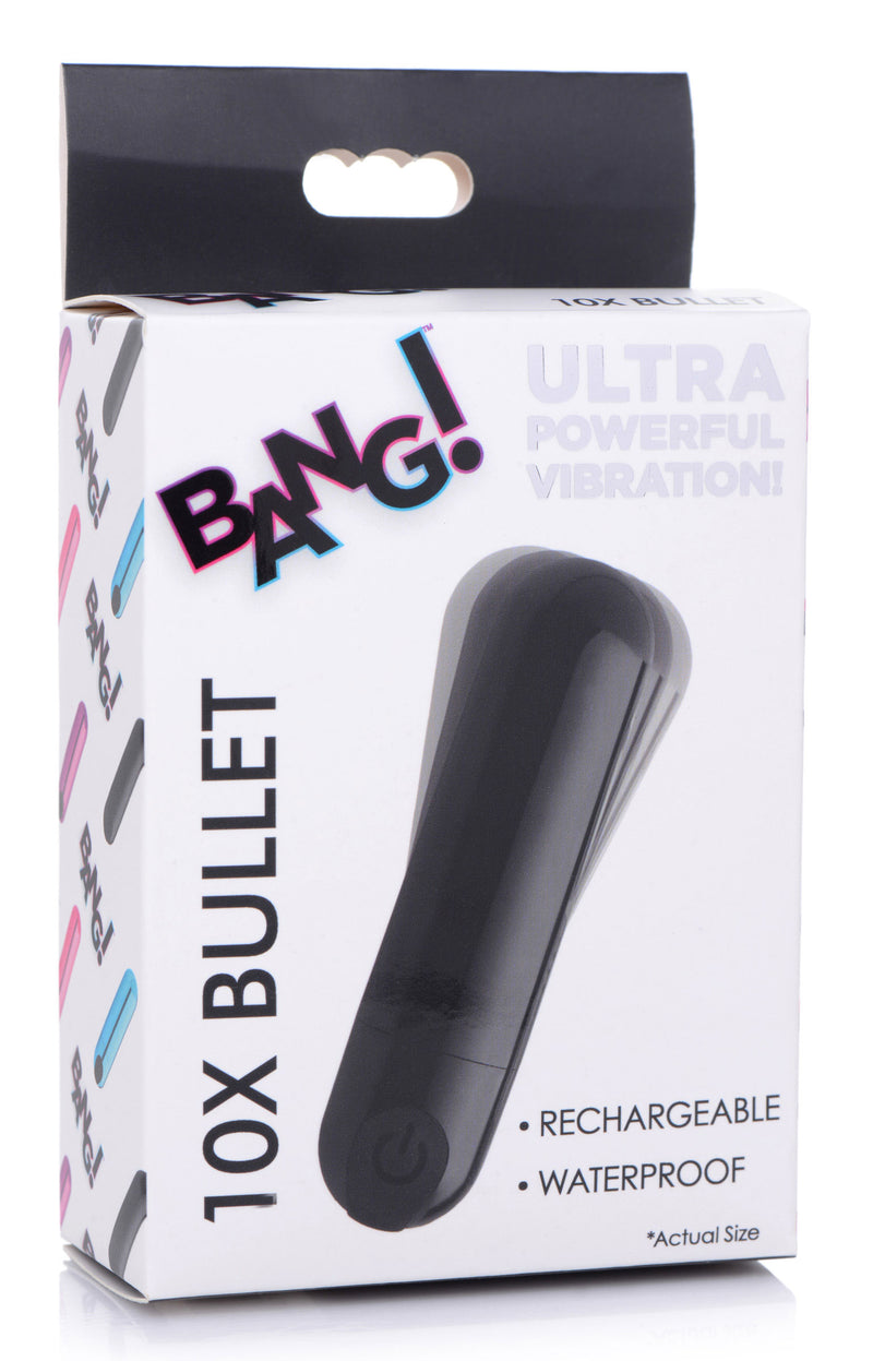 XR Brands 10x Rechargeable Vibrating Metallic Bullet - Black