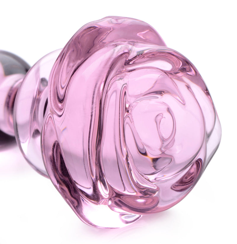 XR Brands Pink Rose Glass Anal Plug - Small