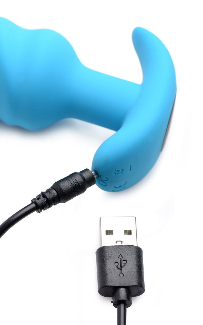 XR Brands 21x Silicone Swirl Plug With Remote - Blue