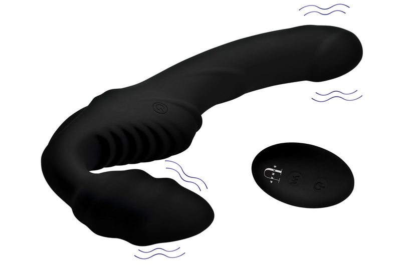 XR Brands Pro Rider 9x Vibrating Silicone Strapless Strap on With Remote Control