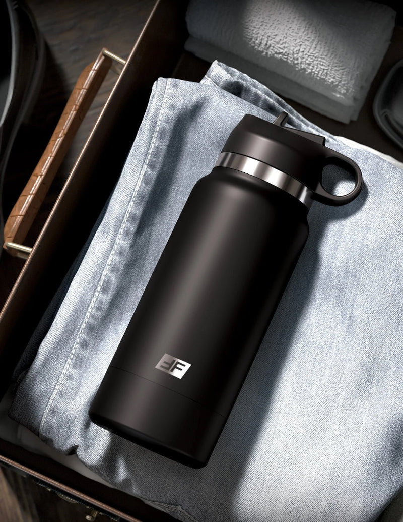 Pipedream Fap Flask - Thrill Seeker - Black Bottle - Frosted - Stroker Masturbator - Canister Masturbation Cup