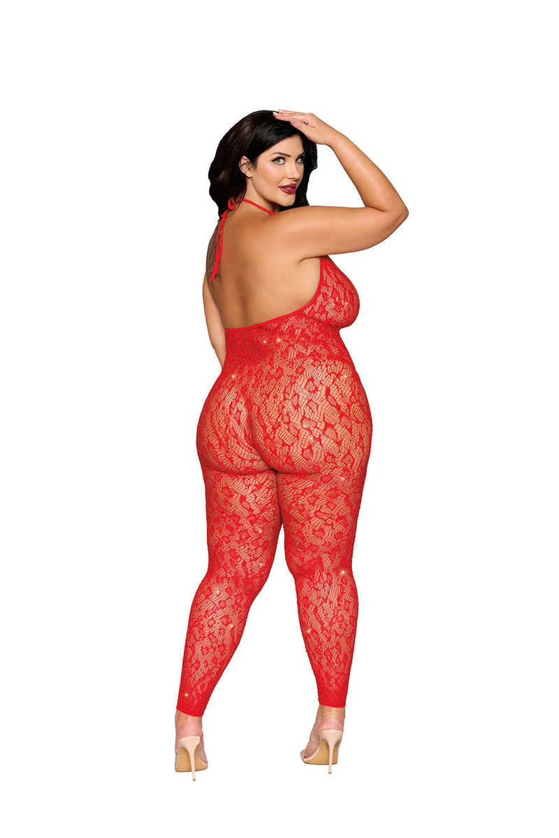 Dreamgirl Rhinestone Bodystocking Dmnd - Queen Size - Poinsettia