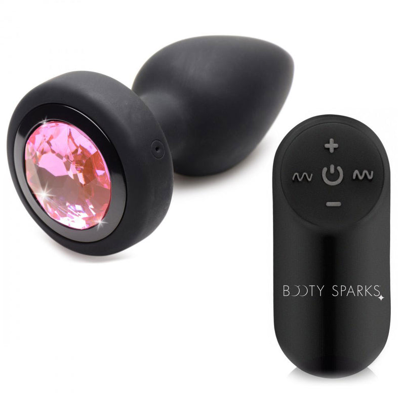 XR Brands 28x Silicone Vibrating Pink Gem Anal Plug With Remote - Small