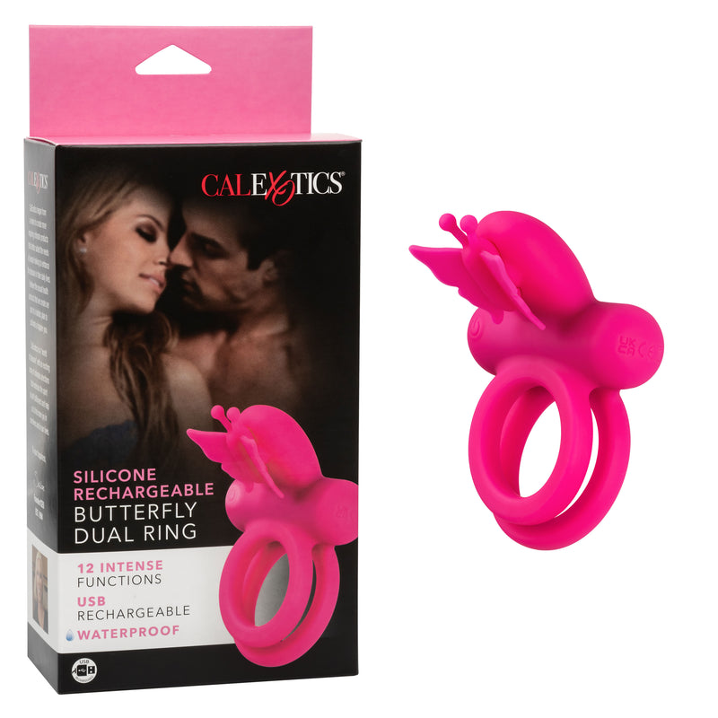 CalExotics Silicone Rechargeable Dual Butterfly Ring - Pink