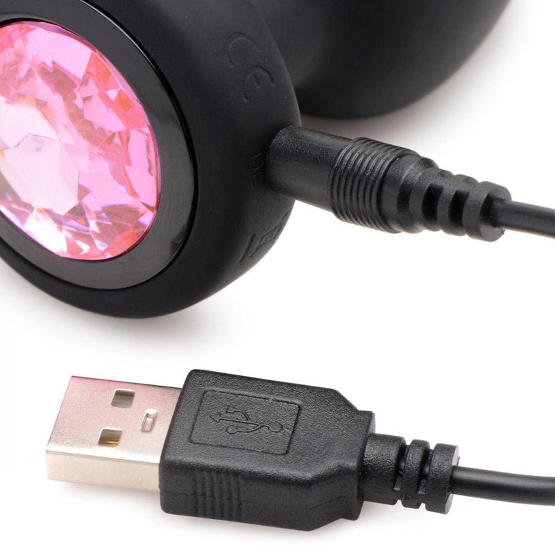 XR Brands 28x Silicone Vibrating Pink Gem Anal Plug With Remote - Small