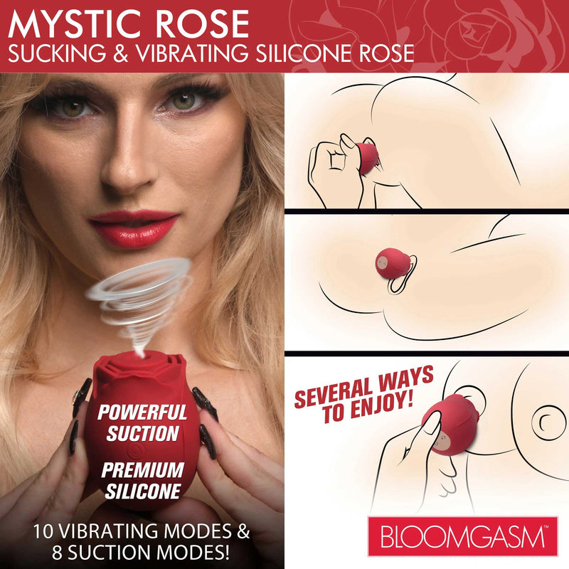 XR Brands Mystic Rose Sucking and Vibrating Silicone Rose - Red