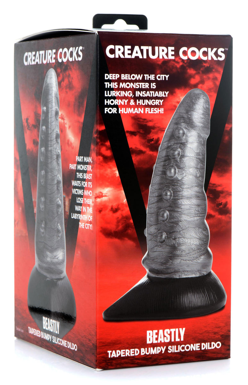 XR Brands Beastly Tapered Bumpy Silicone Dildo - Silver