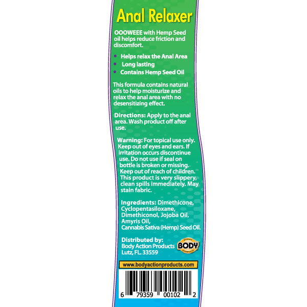 Body Action Oooweee Anal Relaxer Silicone Lubricant Hemp - Six Bottle - Display