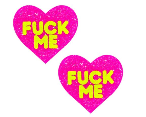 Neva Nude F*Ck Me Blacklight Neon Super Sparkle Nipple Cover Pasties Pink Glitter