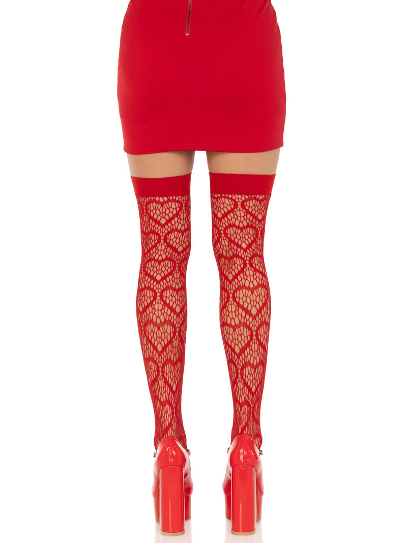 Leg Avenue Heart Net Thigh Highs - One Size - Red