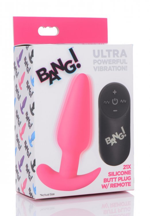XR Brands 21x Silicone Butt Plug With Remote - Pink