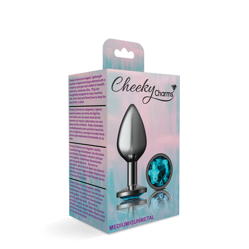 Viben Teal Round Gem Gunmetal Metal Plug - Md