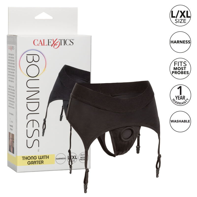 CalExotics Boundless Thong With Garter - L/xl - Black