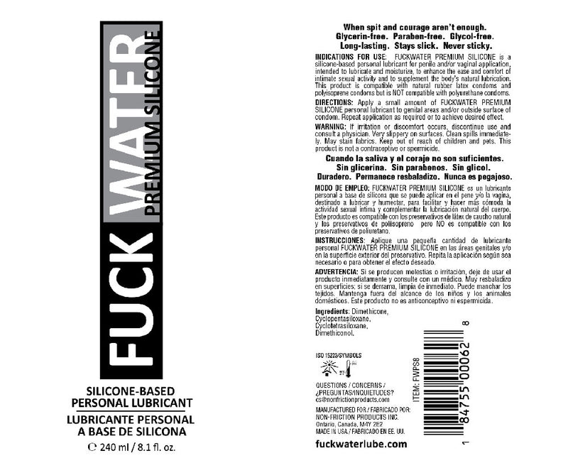 Fuck Water Fuck Water Premium Silicone Lubricant - 8 Fl. Oz.