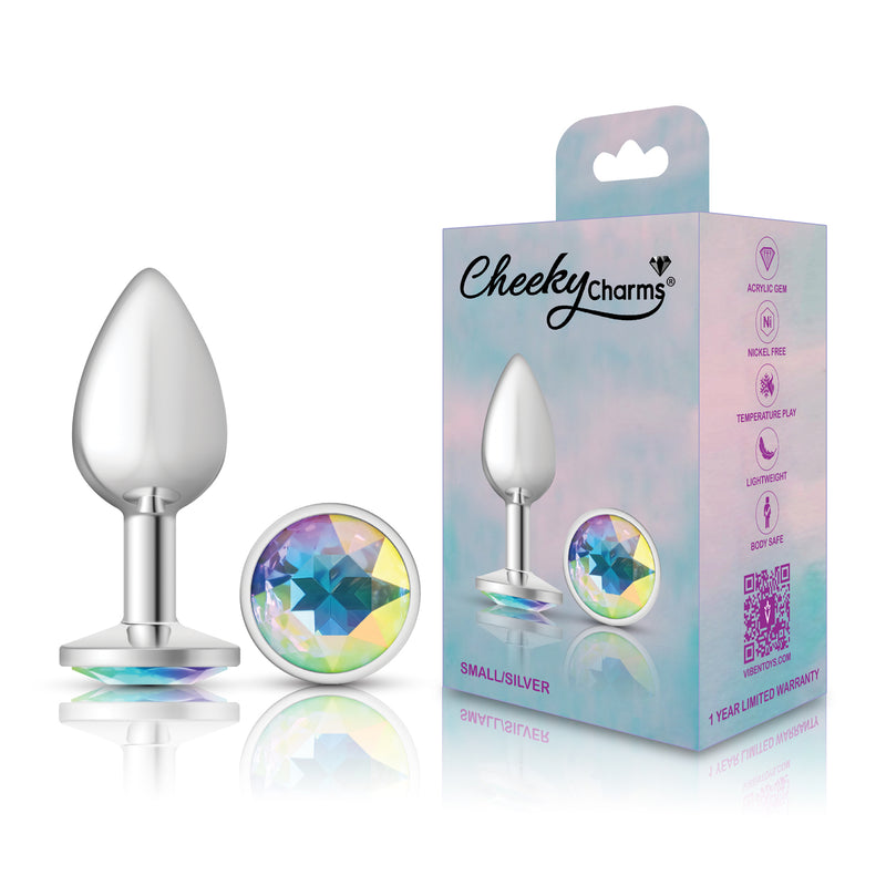 Viben Clear Iridescent Round Gem Silver Metal Plug - Sm