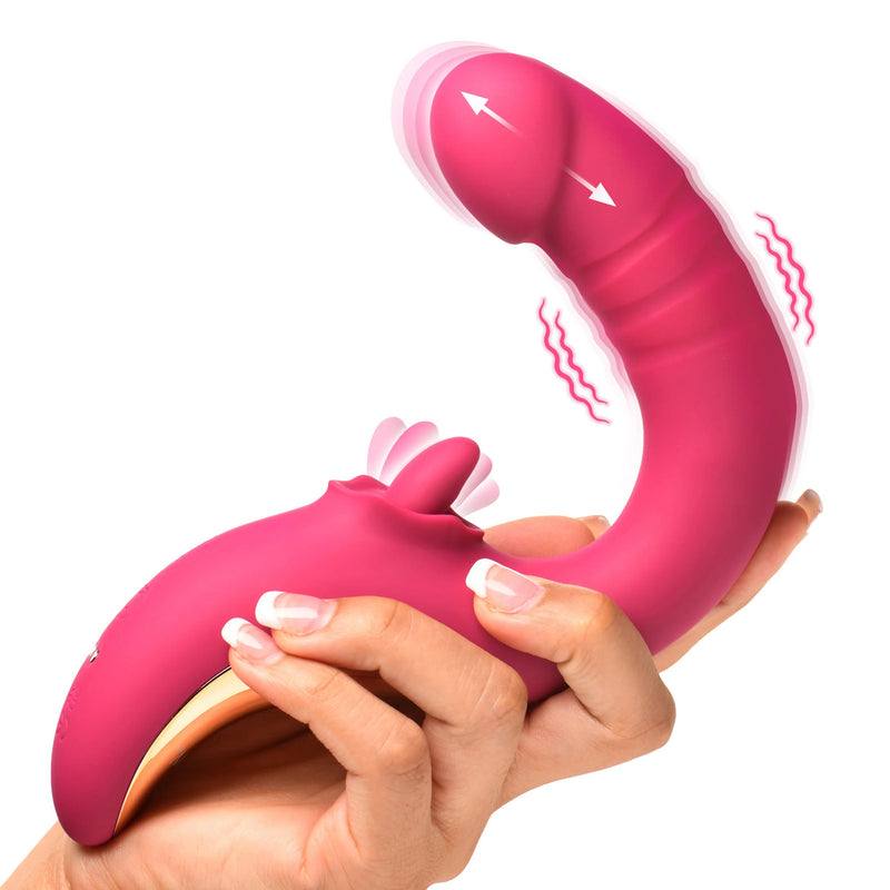 XR Brands Tease and Please Thrusting and Licking Vibrator - Fuchsia