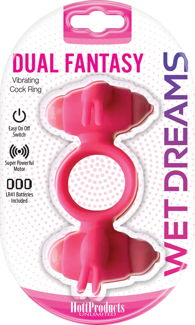 Hott Products Wet Dreams - Dual Fantasy Cock Ring With Turbo Motors - Pink