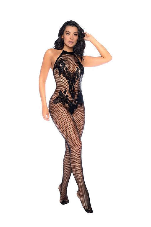 "Vino Noir Floral Fishnet Bodystocking - Os - Black GE-1116BKOS"