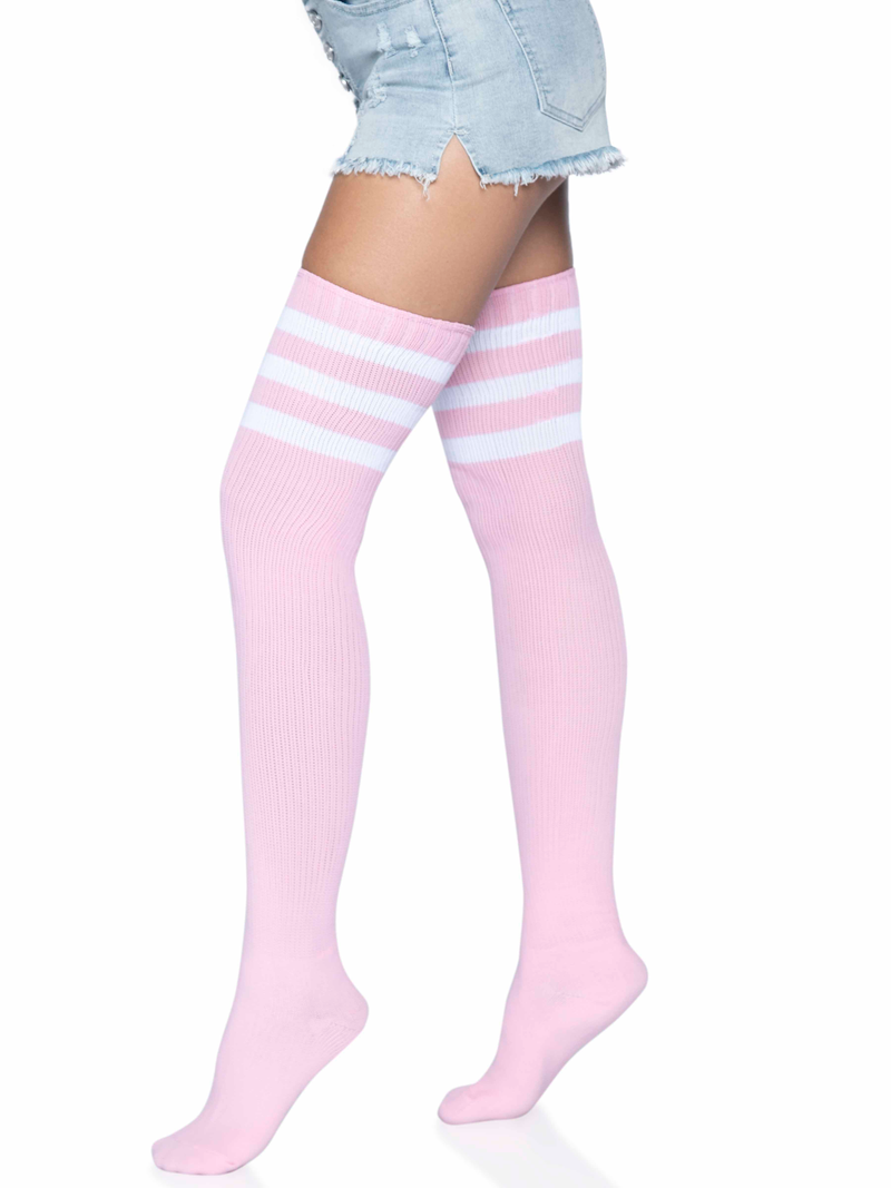 Leg Avenue 3 Stripes Athletic Ribbed Thigh Highs - One Size - Light Pink
