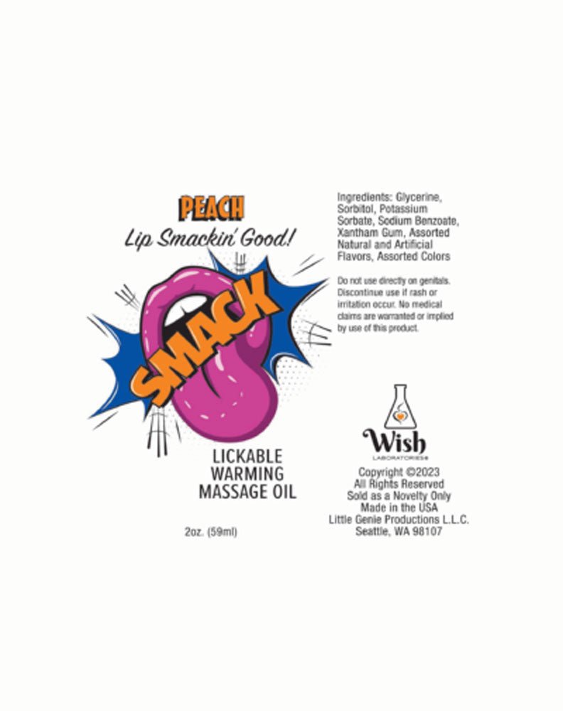 Little Genie Smack Warming and Lickable Massage Oil - Peach 2 Oz