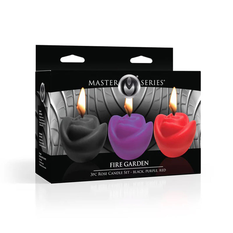 XR Brands Fire Garden 3pc Rose Candle Set - Black, Purple, Red