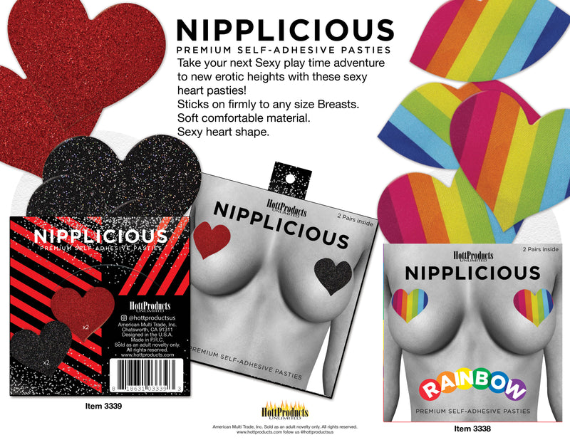 Hott Products Nipplicious - Heart Shape Pasties - Glitter - Red and Black