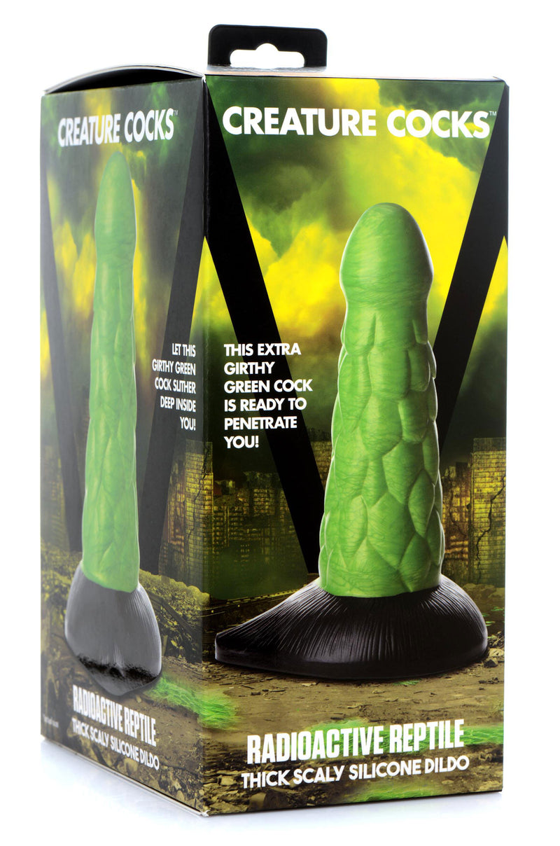 XR Brands Radioactive Reptile Thick Scaly Silicone Dildo - Green