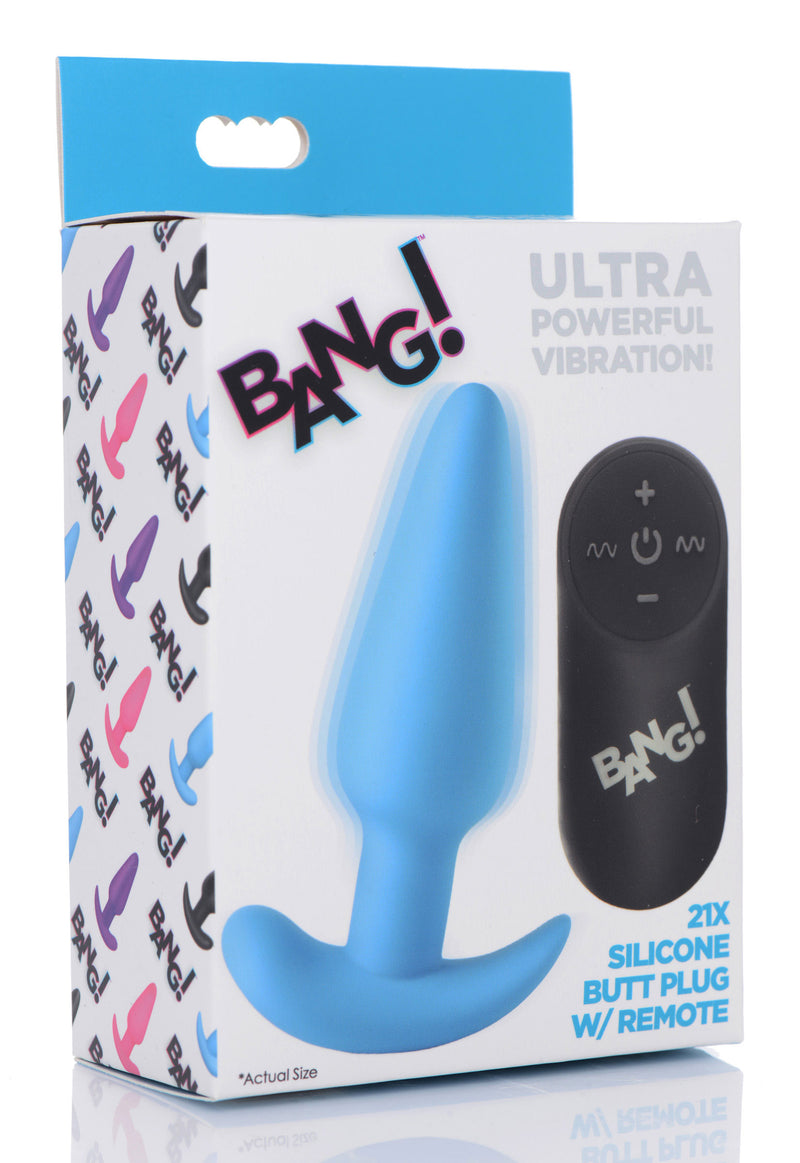 XR Brands 21x Silicone Butt Plug With Remote - Blue