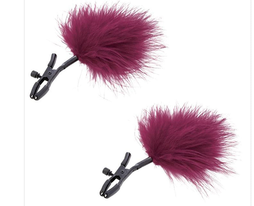 "Sex and Mischief Enchanted Feather Nipple Clamps - Burgundy SS098-31"