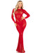 "Red Lace and Net Body Con Gown - With Heart Keyhole Detail - Os LA-86005REDOS"