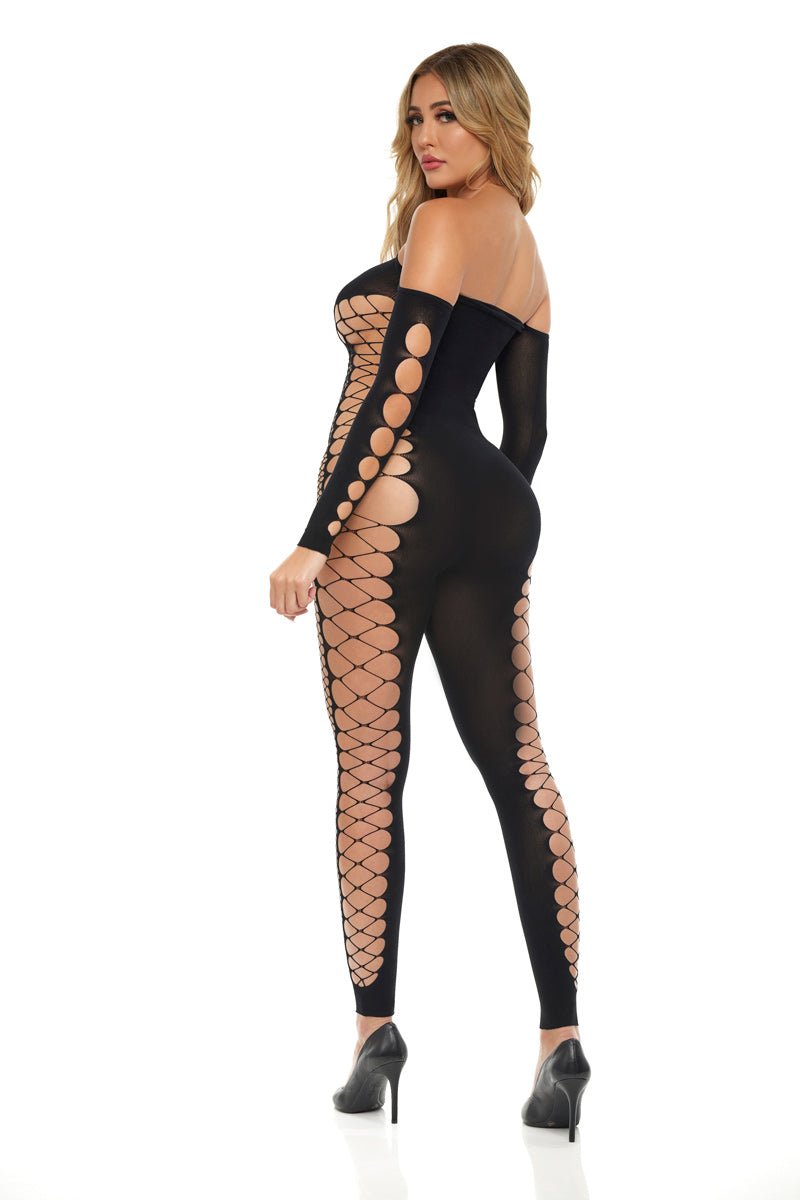 Pink Lipstick Bodystocking - One Size - Black