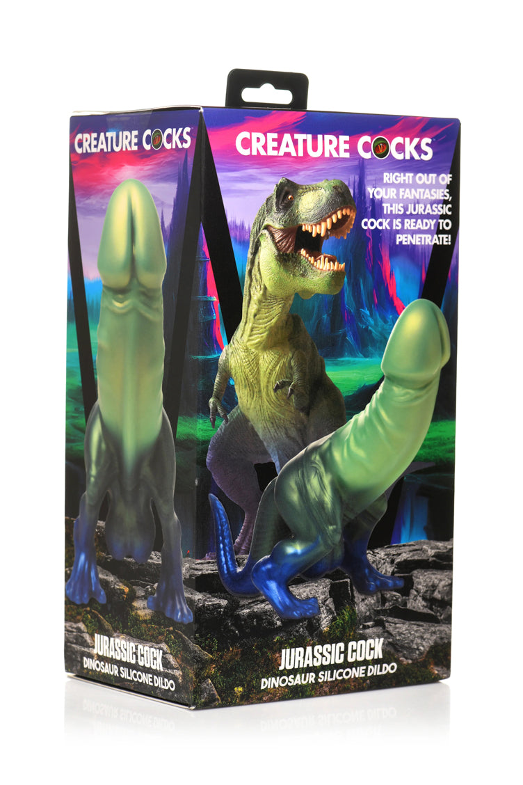 XR Brands Jurassic Cock Dinosaur Silicone Dildo - Green/blue