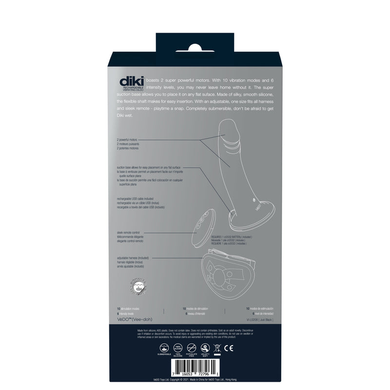 VeDO Diki Rechargeable Vibrating Dildo With Harness - Just Black