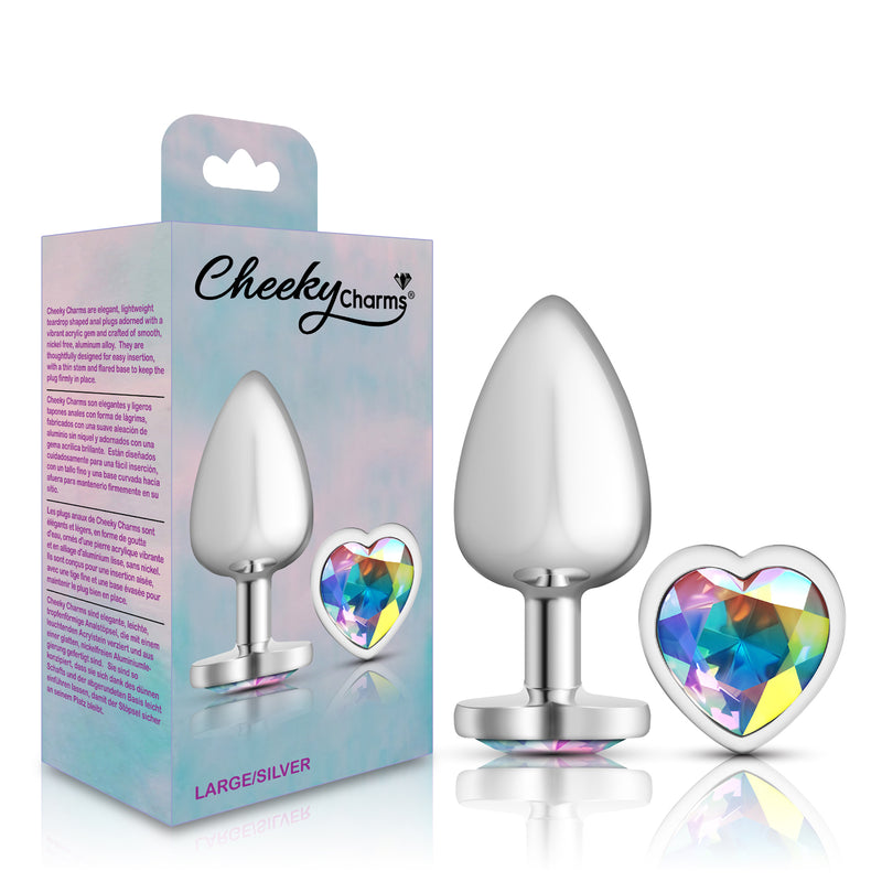 Viben Clear Iridescent Heart Gem Silver Metal Plug - Lg