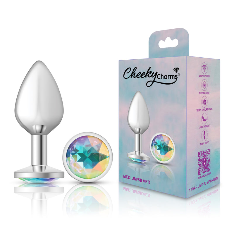 Viben Clear Iridescent Round Gem Silver Metal Plug - Md