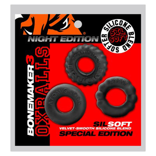 Oxballs Bonemark 3-Pack Boner Cockring Kit - Black