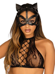 "Vegan Leather Studded Cat Mask - Black LA-3710"