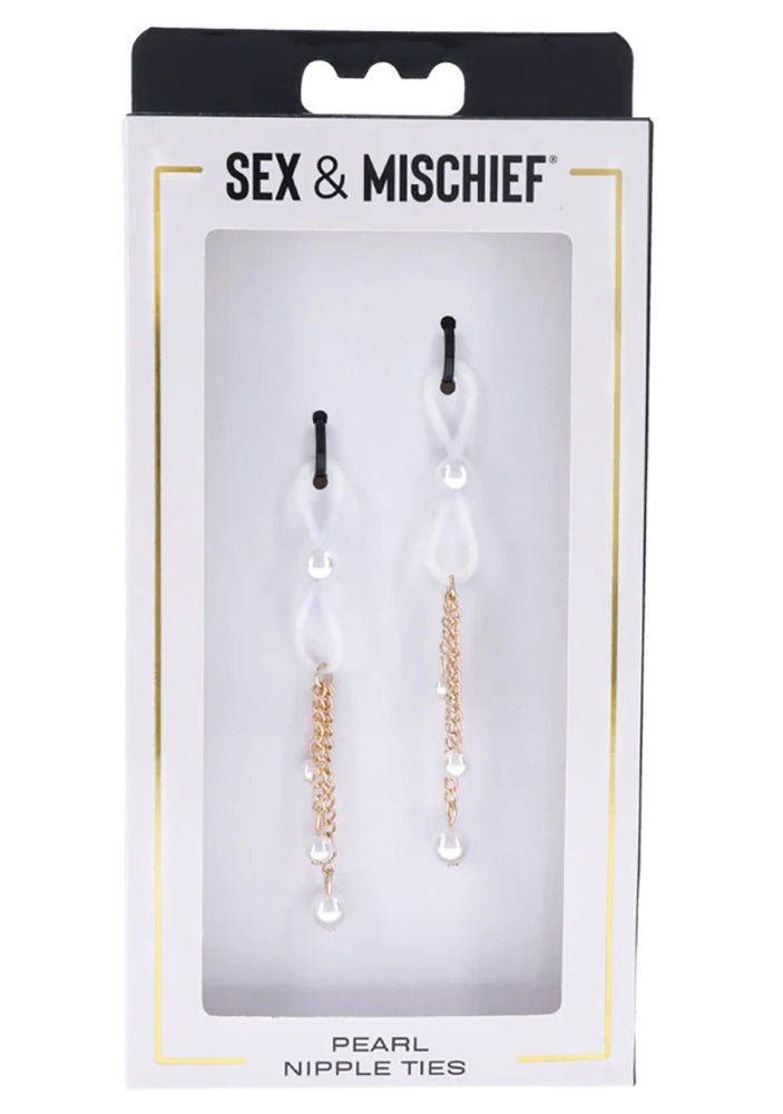 Sportsheets Pearl Nipple Ties - Gold/white