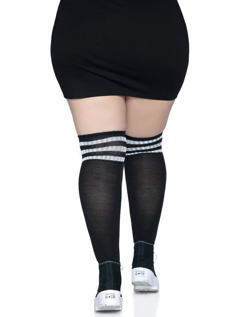 Leg Avenue Over the Knee Athletic Socks -1x/2x - Black/white