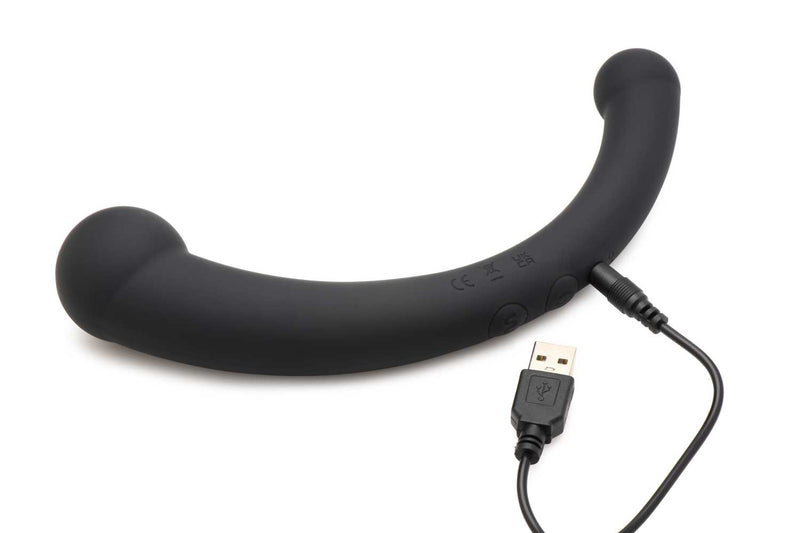XR Brands 10x Vibra-Crescent Silicone Dual Ended Dildo - Black