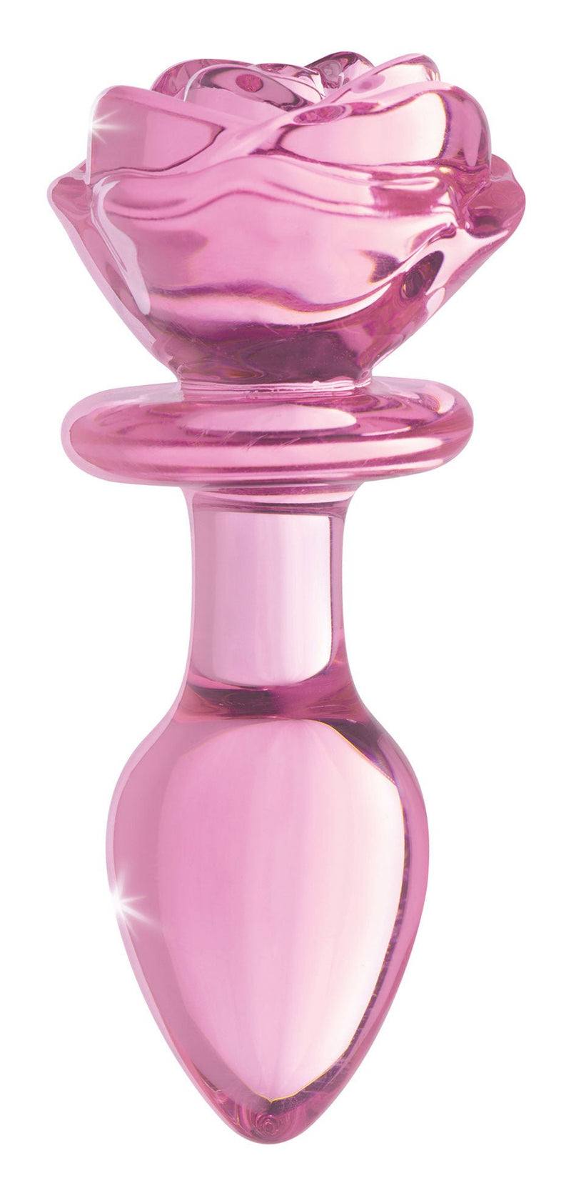 XR Brands Pink Rose Glass Anal Plug - Medium