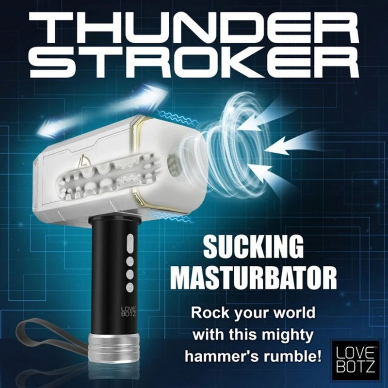 XR Brands Thunder Stroker Sucking Masturbator - Silver - Automatic Stroker Masturbator - Canister Masturbation Cup
