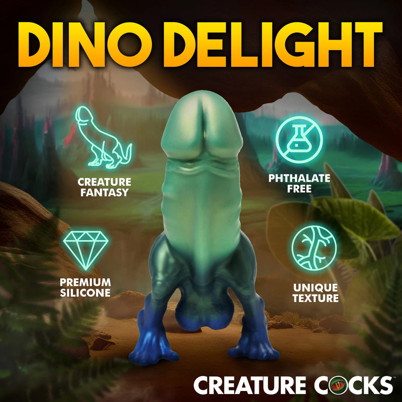 XR Brands Jurassic Cock Dinosaur Silicone Dildo - Green/blue